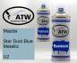 Preview: Mazda, Star Dust Blue Metallic, U2: 400ml Sprühdose + 400ml Klarlack - Set, von ATW Autoteile West.